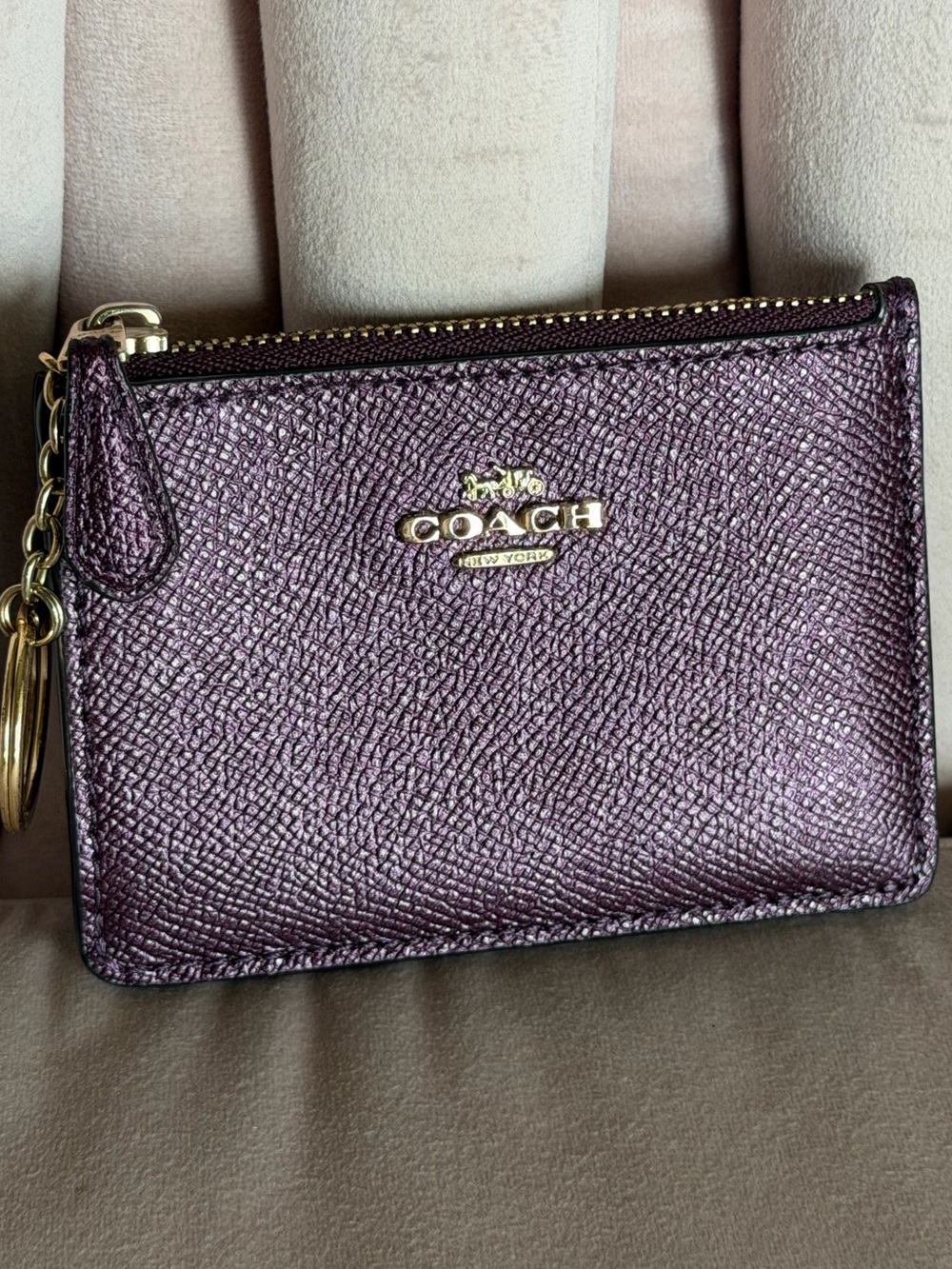 COACH Mini Skinny Keychain ID Case in Metallic Deep Plum 💜 - Picture 2 of 16